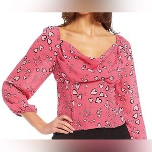 I.N. San Francisco 3/4 Sleeve Printed Heart Juniors Top